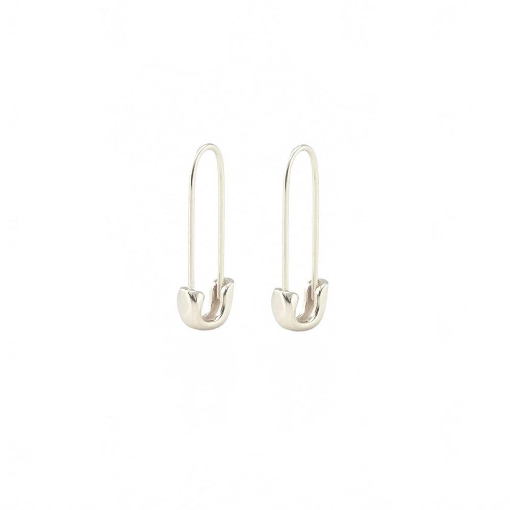 NEW KRIS NATIONS women's safety pin hoop earrings in sterling silver